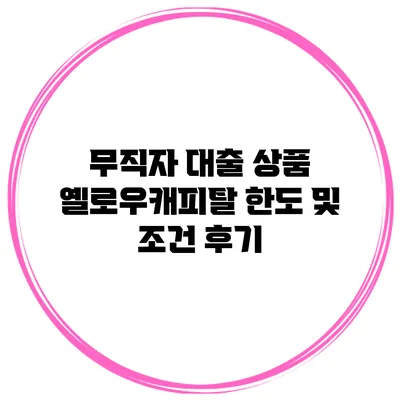 무직자 대출 상품 옐로우캐피탈 한도 및 조건 후기