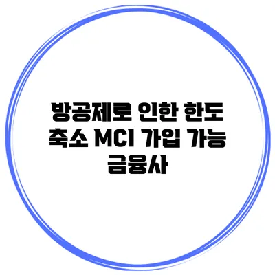 방공제로 인한 한도 축소 MCI 가입 가능 금융사