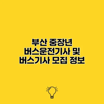 부산 중장년 버스운전기사 및 버스기사 모집 정보