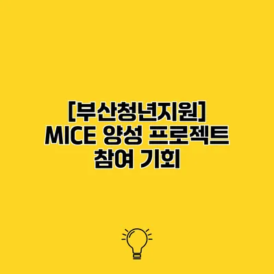 [부산청년지원] MICE 양성 프로젝트 참여 기회