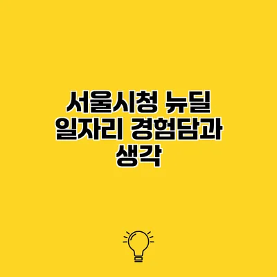 서울시청 뉴딜 일자리 경험담과 생각