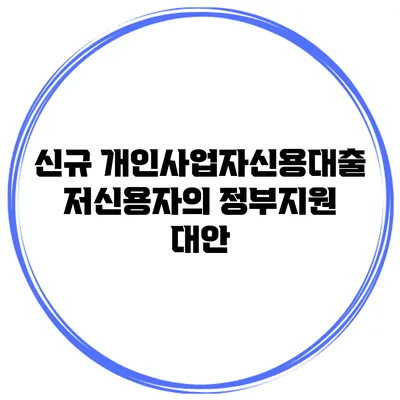 신규 개인사업자신용대출 저신용자의 정부지원 대안