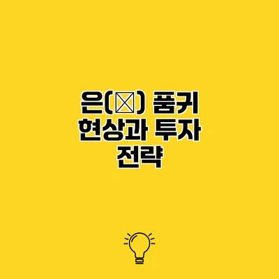 은(銀) 품귀 현상과 투자 전략