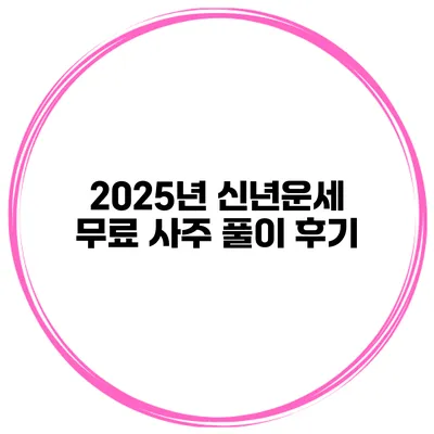 2025년 신년운세 무료 사주 풀이 후기